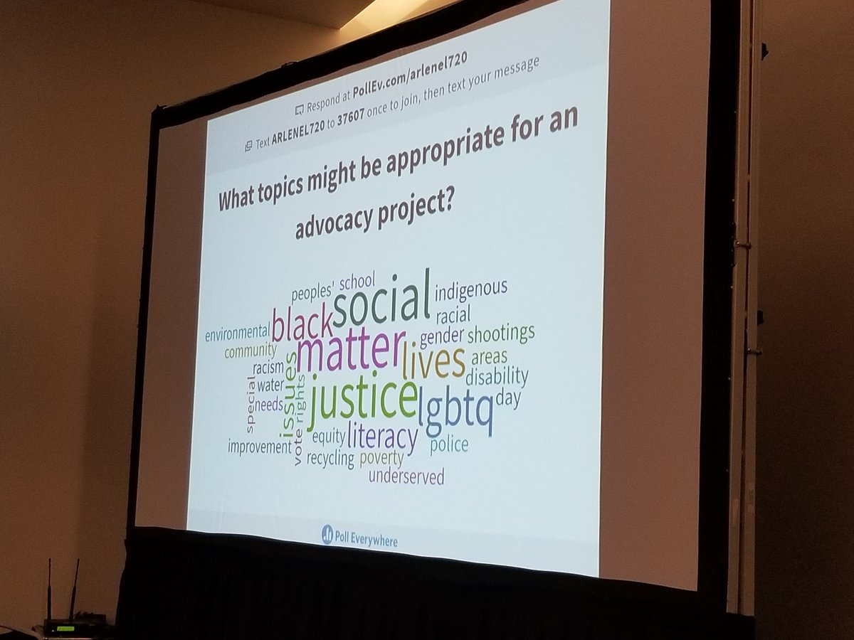 JRLibrarian's tweet photo. Here is some information that we collected in our #PollEverywhere shares during our #ReadingInAction session! Ideas for projects, challenges we may face, and a final reflection on who is ready to bring these projects to life! #AASL19 @aasl @THHSLibrary https://t.co/Y6PjJxZrMB