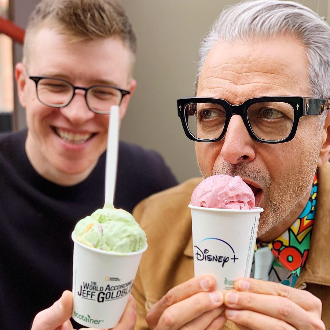 goldblumlooks's tweet photo. Jeff and Tyler Malek enjoying @saltandstraw ice cream for #TheWorldAccordingToJeffGoldblum, now on @disneyplus https://t.co/lbLyVaQNgR