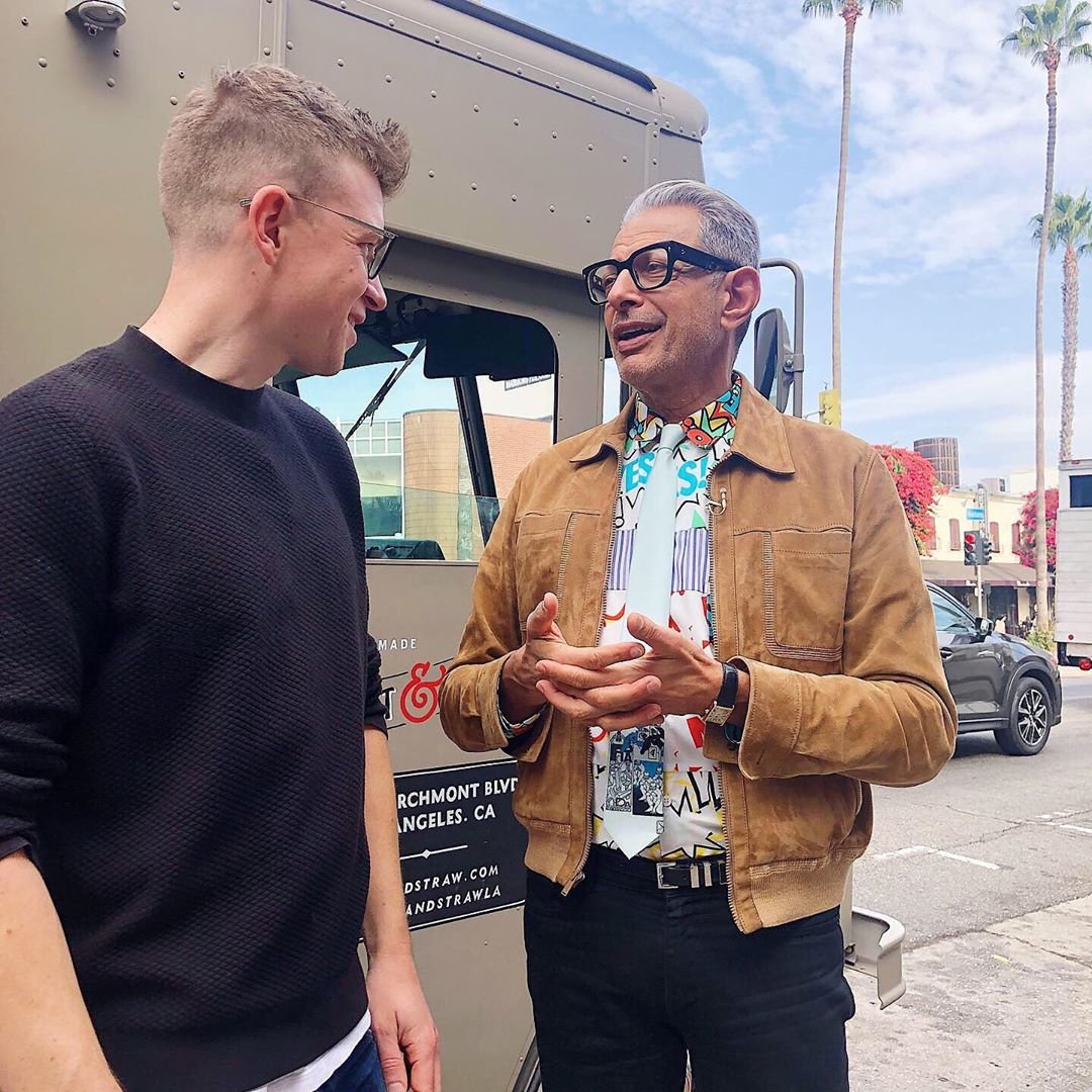 goldblumlooks's tweet photo. Jeff and Tyler Malek enjoying @saltandstraw ice cream for #TheWorldAccordingToJeffGoldblum, now on @disneyplus https://t.co/lbLyVaQNgR