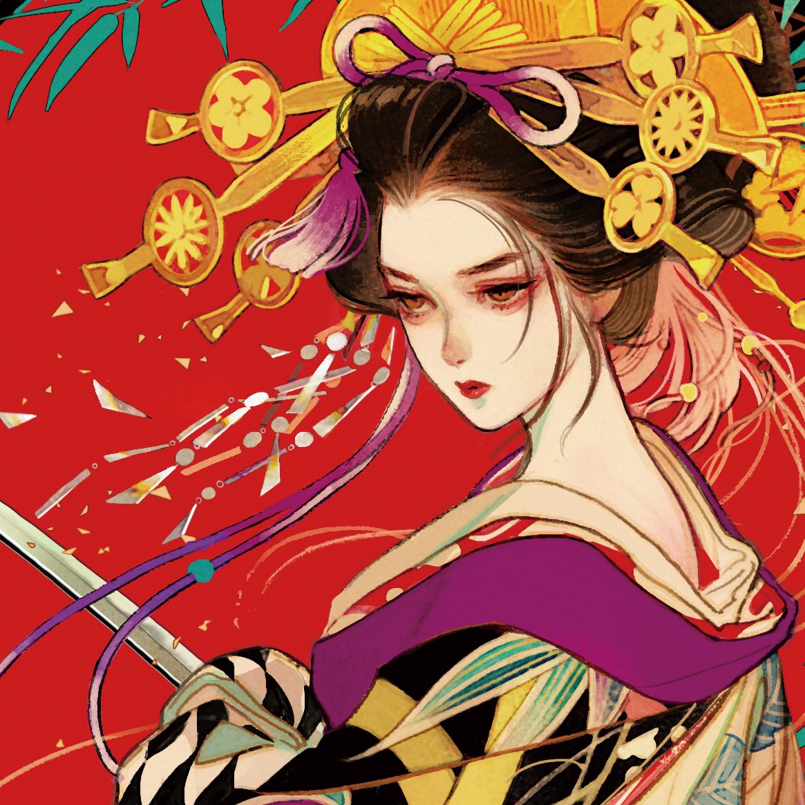 1girl japanese clothes solo sword kimono weapon kanzashi  illustration images