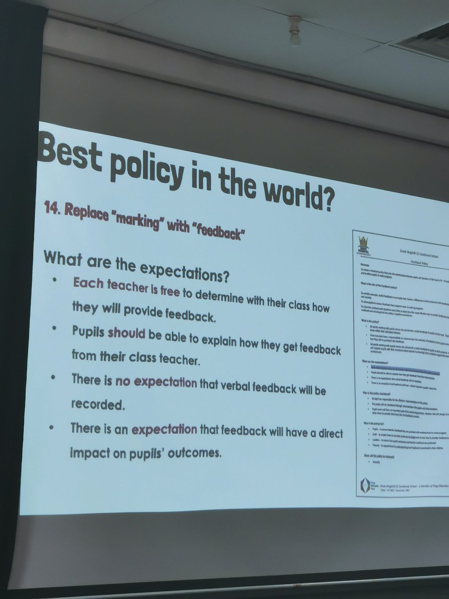 pkyit's tweet photo. "Best teaching and learning policy in the world". Take a look - where's your school on this? @RossMcGill @TeacherToolkit #fobisiashares https://t.co/VhZUCnewrO