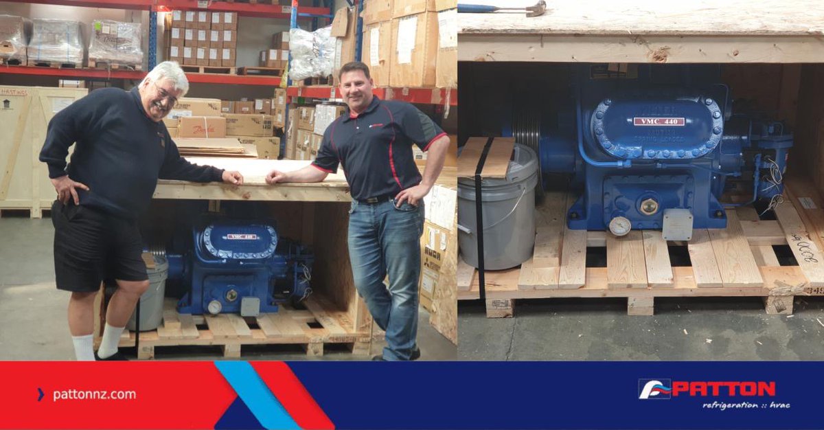 PattonLtd's tweet photo. Vilter VMC440 6 cylinder compressor. Over a tonne of R717 glory out of Patton Hastings.
#PattonNZ
#hvacr https://t.co/U8tjf8OKYN