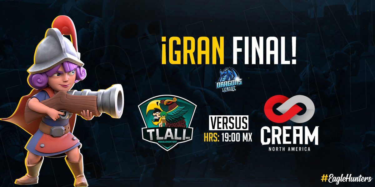 #ClashRoyale I #Finales 
Mañana disputaremos la  emocionante final de la @Dragons_Leag contra un gran rival como es @Cream_AcademyGG ¡Nos vemos en la arena! #GLHF
#EagleHunters🦅