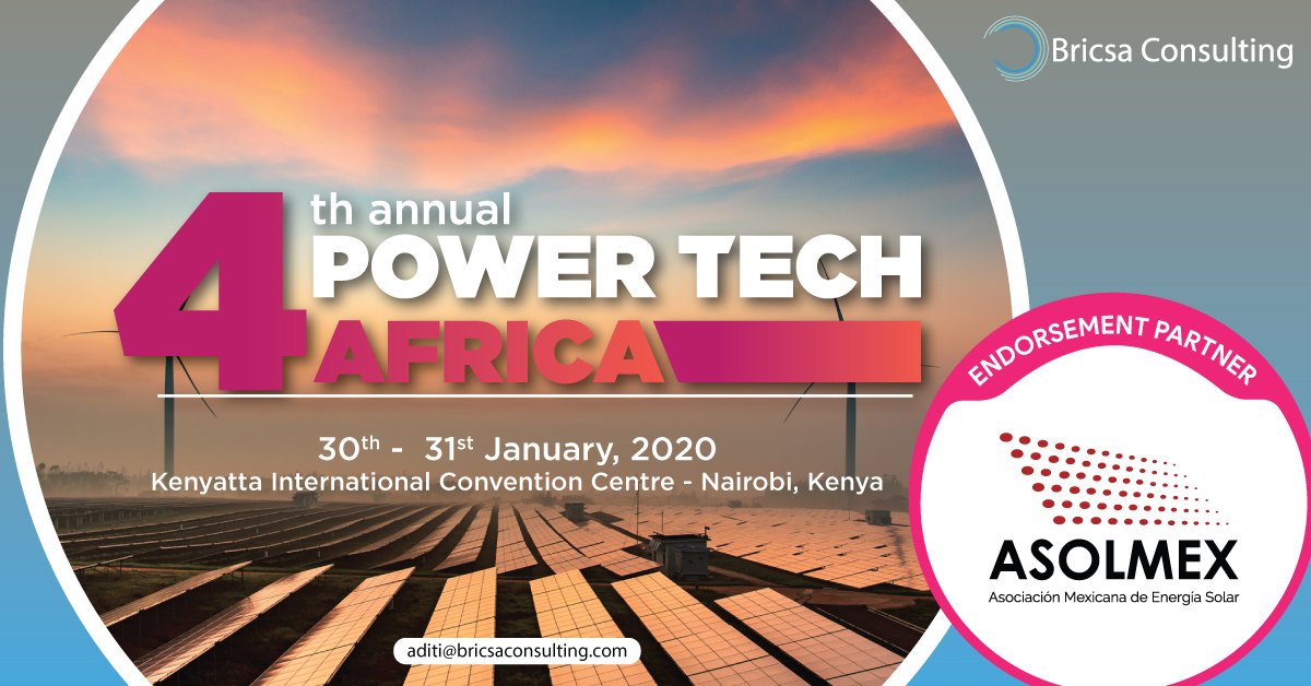 AnnualPowerTech's tweet photo. Welcoming @ASOLMEX_AC as our Endorsement Partner for the 4th Annual Power Tech Africa 2020 conference-cum-exhibition hosted by @BricsaConsultin in Nairobi, Kenya.

To know more visit: https://t.co/rgtpA2XLgP

#AnnualPowerTech #Energy #Kenya #Africa #RenewableEnergy #SolarEnergy https://t.co/w8oexJSKOD