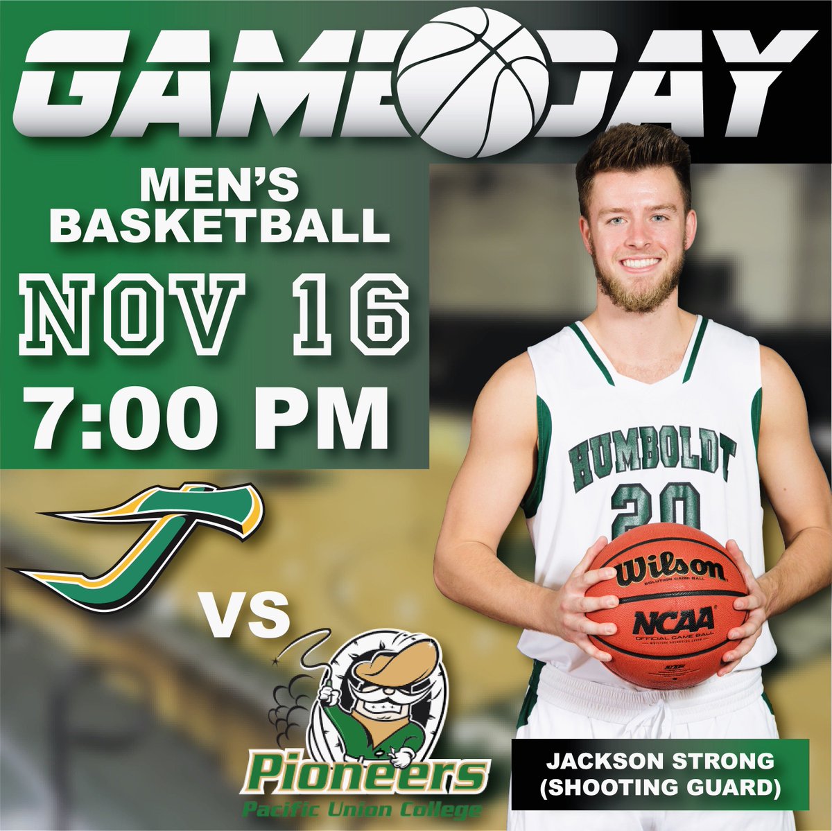 HumboldtJacks's tweet photo. GAME DAY for @HumboldtSt_MBB as the 'Jacks continue their home stand on Saturday, November 16 when the Lumberjacks host Pacific Union at 7pm in Lumberjack Arena.  #TrueJacks https://t.co/tVQBlvuyGH