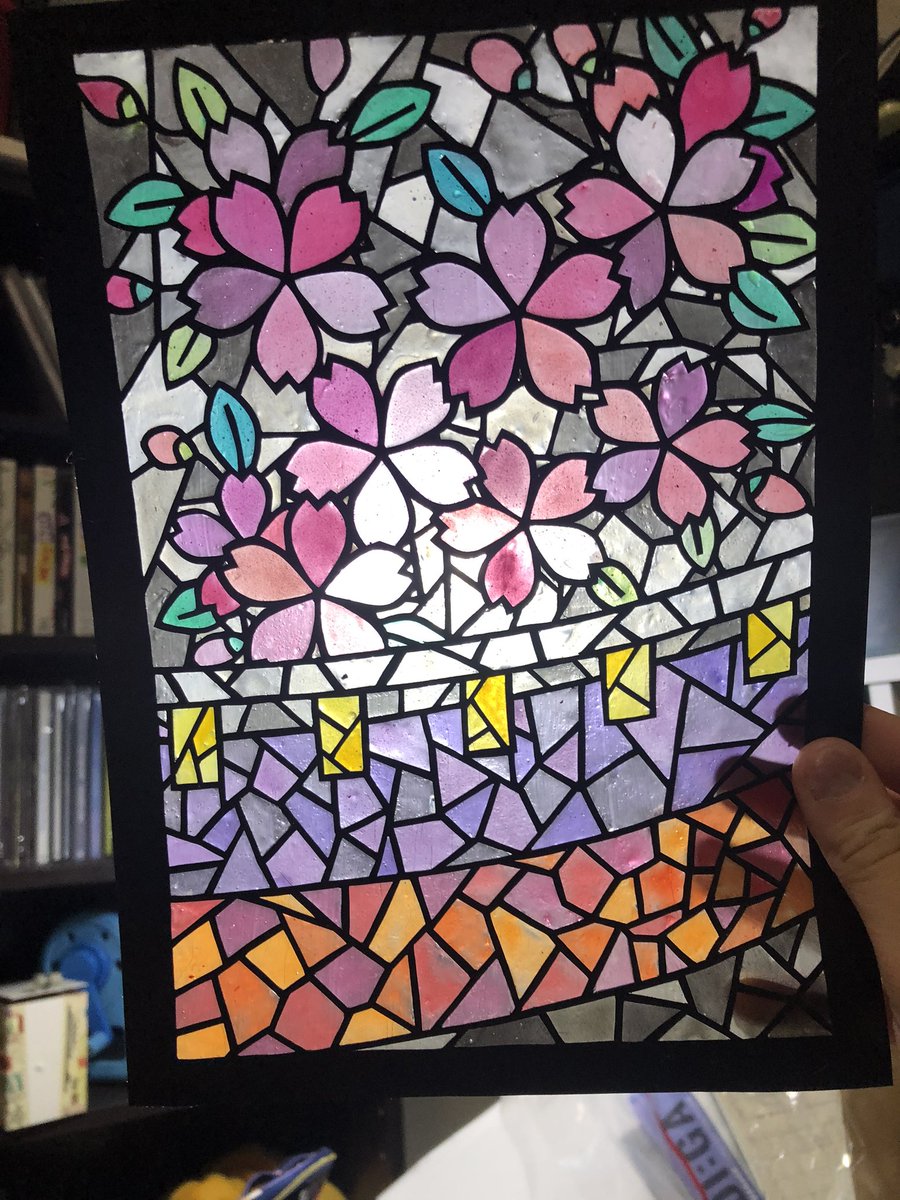 國崎 水色 久しぶりの切り絵ですー 花札の切り絵でレジンで色付けしてステンドグラス風ですー お初にしては綺麗にできたかな 水色の切り絵 切り絵 花札