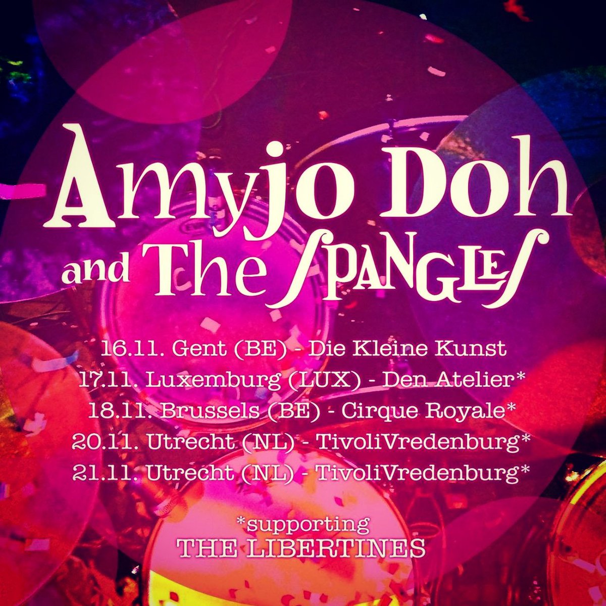 Esta semana <a href="/Amyjodoh/">AmyJoDoh</a> de gira por Europa con 4 fechas teloneando a The Libertines
El 14 Dic estarán en Madrid en <a href="/FunHouseMadrid/">Fun House Music Bar</a> junto a <a href="/ELASTICPARTY/">Andrew</a> y a #Igeldo