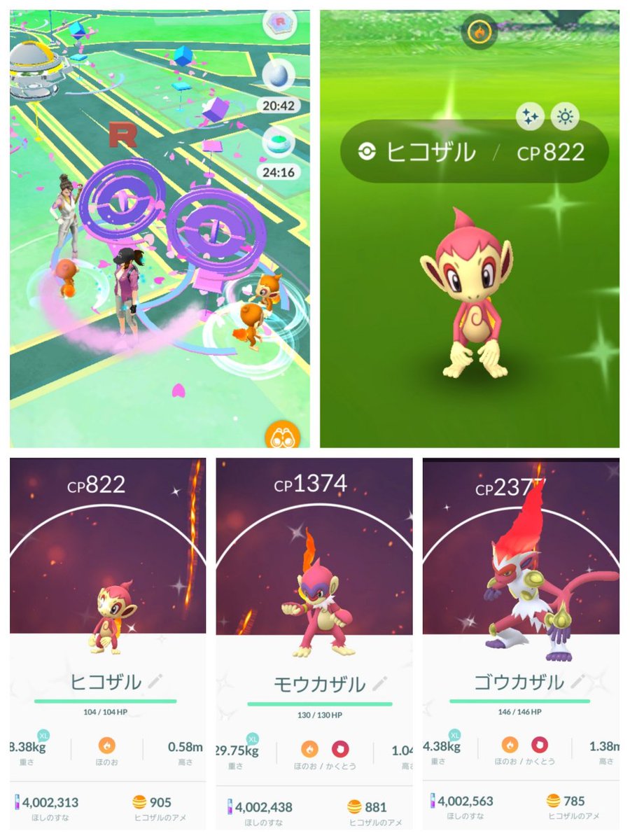 みさと ヒコザルの コミュニティデイ は 色違い7体だった キラキラマークついてなかったら色違いだってわからんかったな ポケモンgo