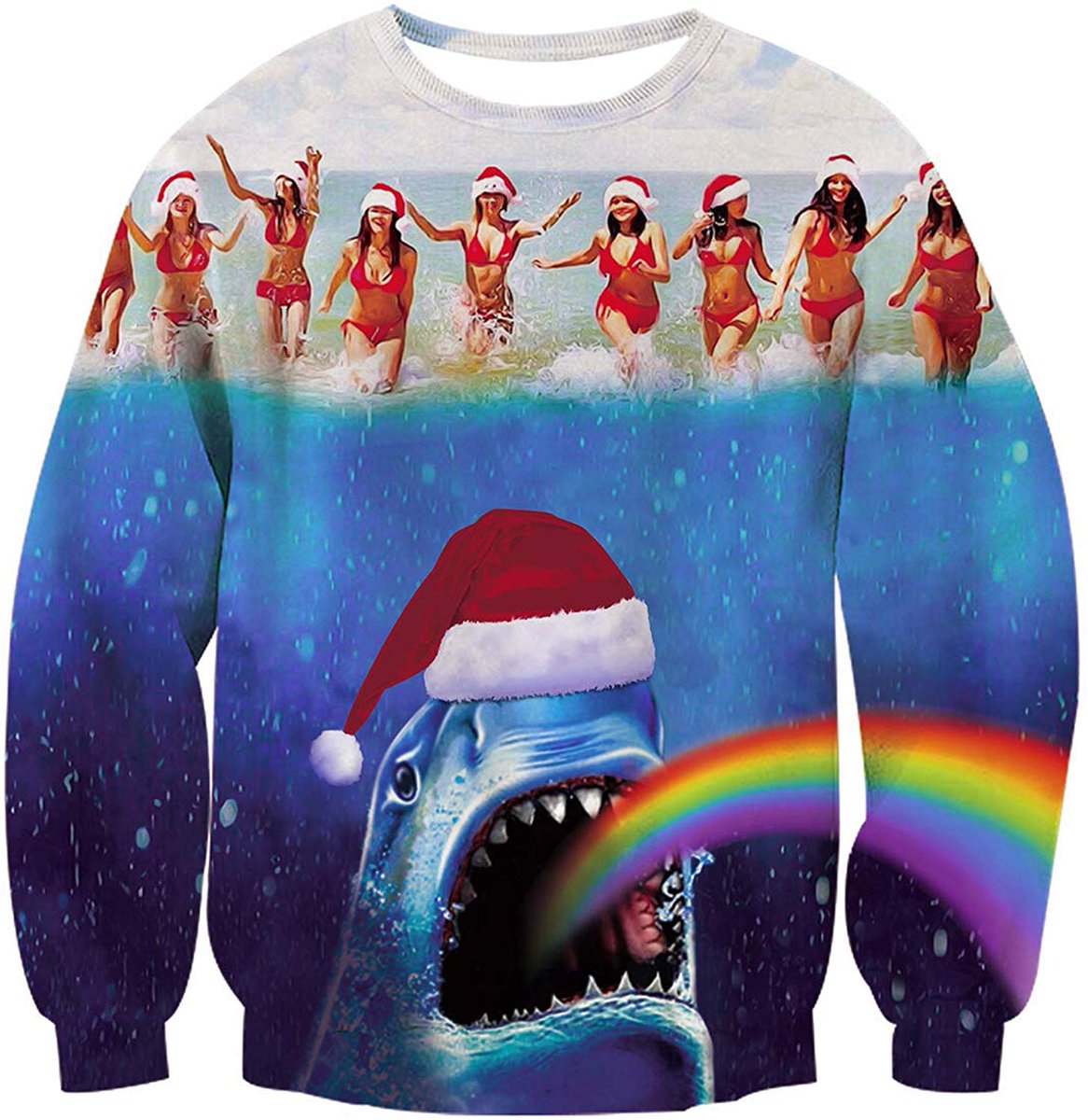 WeeklySpectator's tweet photo. DER weisse Weihnachts-Hai, kotzt im Strahl einen Regenbogen der Weihnachts-Baywatch zu Fรผรen.
#megatrash
https://t.co/ume7P2owNA https://t.co/JPlsPMpFhy