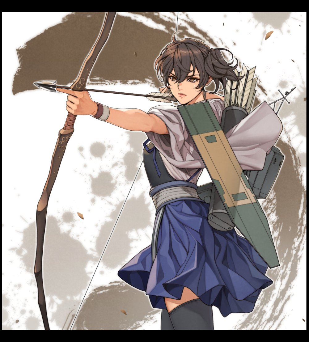 kaga (kancolle) 1girl solo bow (weapon) weapon arrow (projectile) japanese clothes thighhighs  illustration images