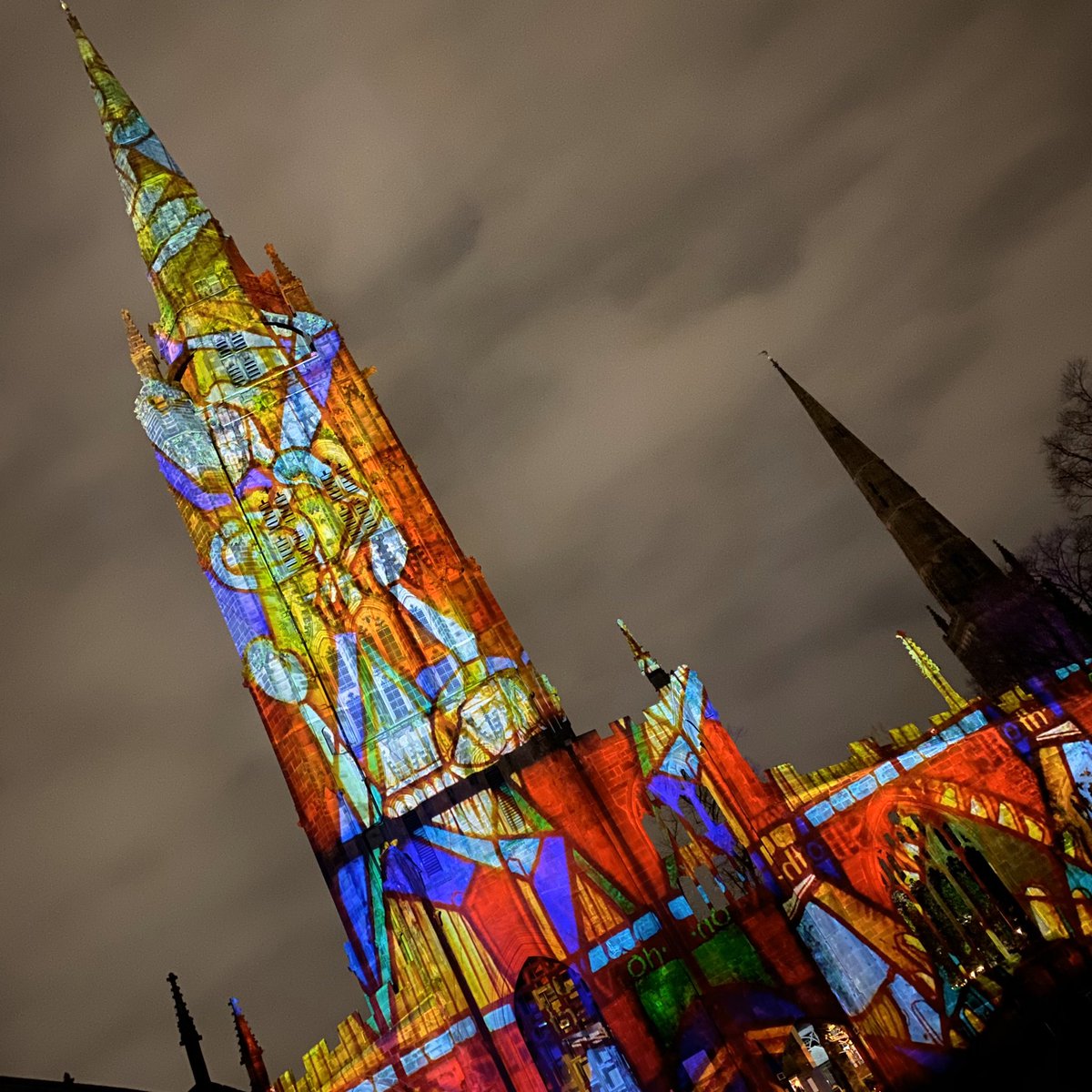 CovCaptured's tweet photo. If you haven’t had chance to enjoy the amazing #WhereLightFalls at @CovCathedral today is your last chance. 
Such a pleasure to watch last night. Thank you @HistoricEngland and @DoubleTakePro for bringing this to #Coventry https://t.co/iDTJPnVaT6