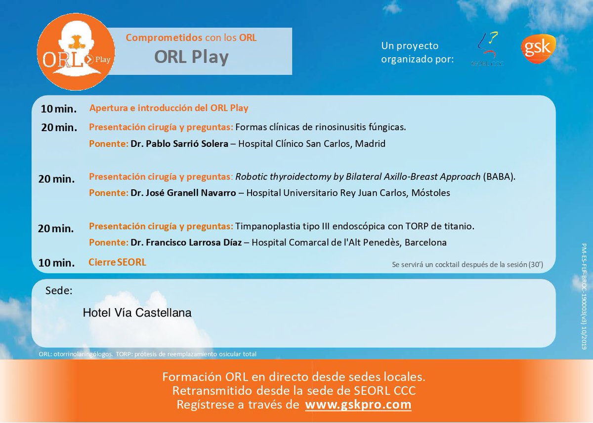 JoseGranellN's tweet photo. El proximo miercoles 20 nueva sesión de #orlplay con la @SEORLCCC Hablaremos de la tiroidectomia endoscopica (Kyu Eun Lee) No te lo pierdas desde cualquier parte del mundo https://t.co/9z68073d5y