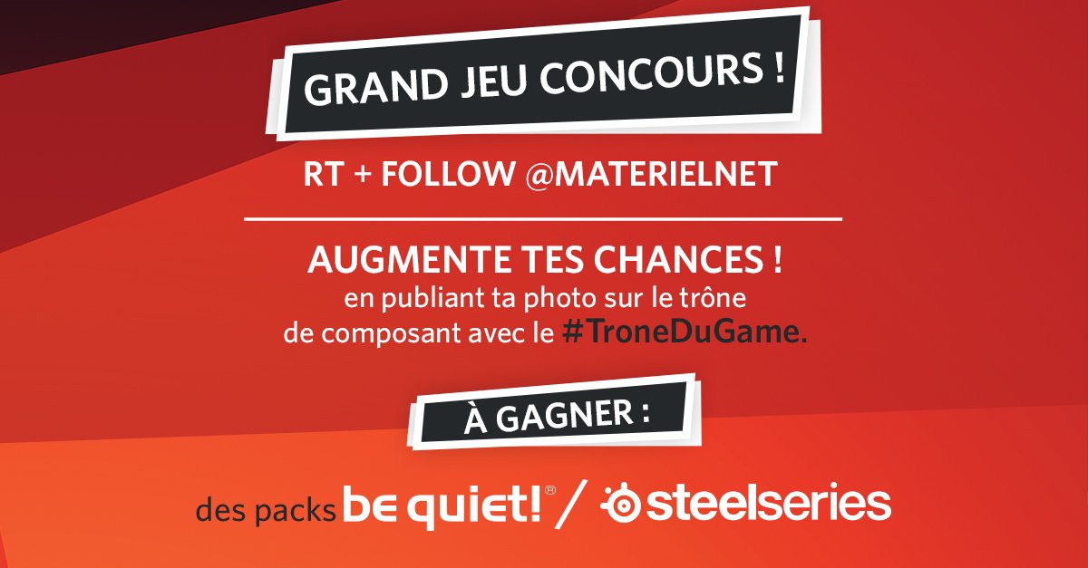 materielnet's tweet photo. 🎁 JEU CONCOURS 🎁 

Rien de tel que des cadeaux pour fêter notre présence à #ArtToPlay

👉 Pour participer : #RT + #Follow @materielnet 
👉 Une photo sur le trône avec #LeTroneDuGame te donne une participation en +
   
📋 Règlement : https://t.co/WqTEwSo7Gn
🎰 TAS : 18/11/2019 https://t.co/V91balwyu6