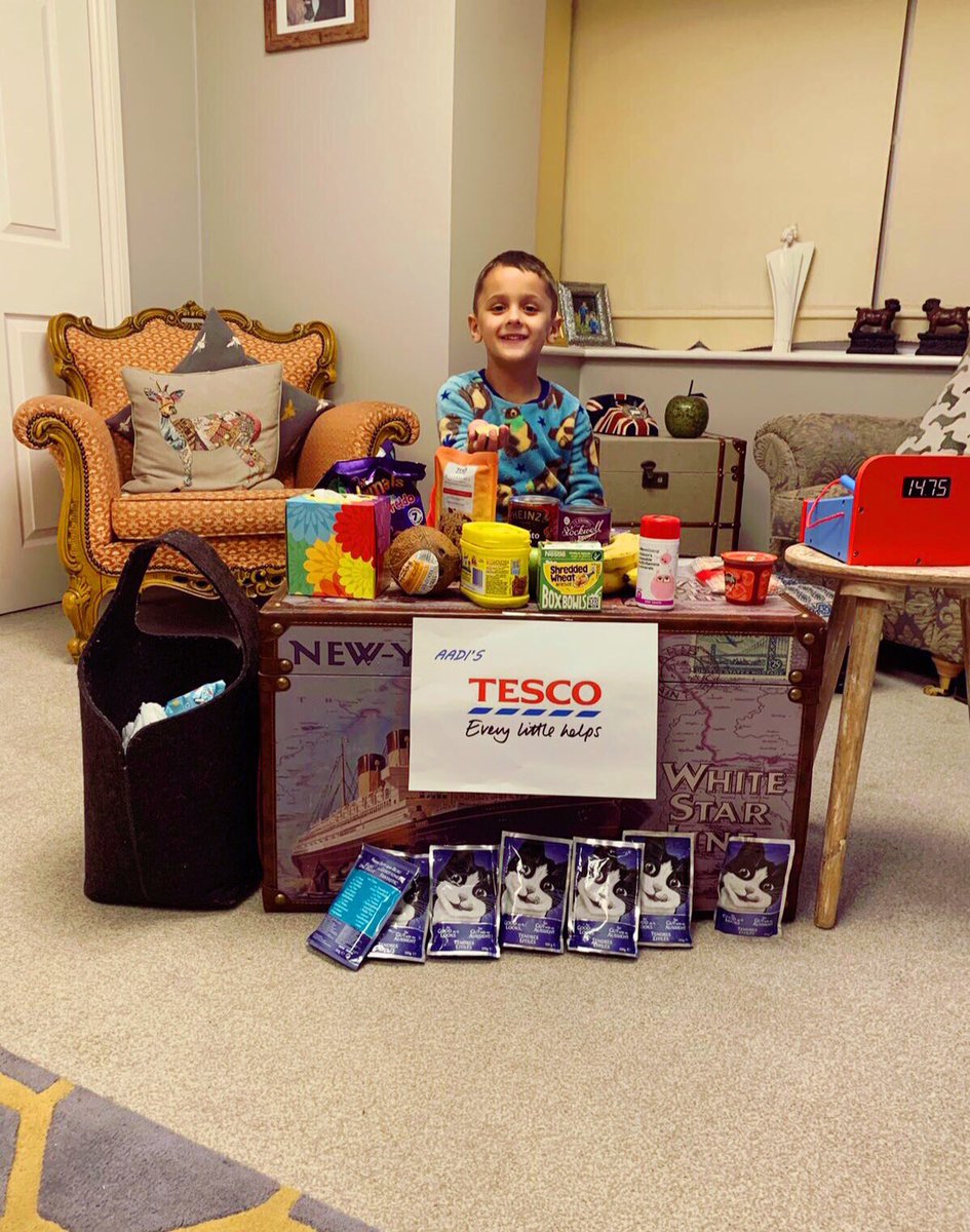 Every Weekend my nephews play ‘Shop’ with their dad! This weekend one asked to be <a href="/Tesco/">Tesco</a> with a range of products and his own till!! (With an excessive amount of #Cat Food #OpenPic). Employee and MD of the future I reckon 😍🤣🤓 #Tesco #EveryLittleHelps