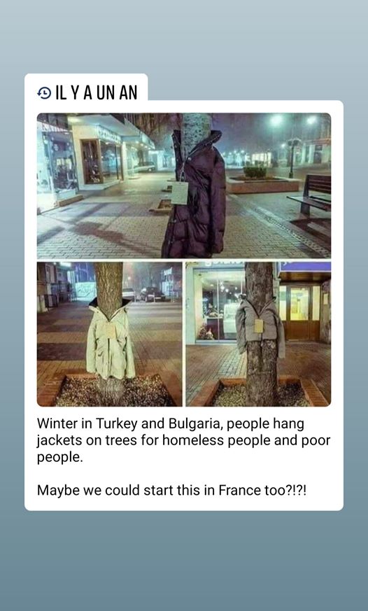 lauraiulia80's tweet photo. Dearest Twitter Friends #TheWinterIsComming and I encourage you again to keep someone warm this winter!
The idea is to cover public spaces with knitted scarves, jackets, blankets, and other warm clothing and then leave a note stating, “I am not lost! take this item to keep warm.” https://t.co/2p9JmuES3t