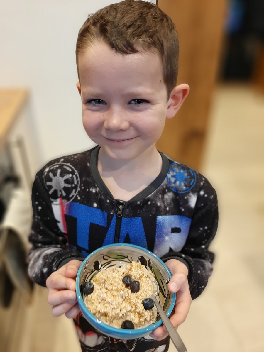Overnight oats (as made in school) with honey and blueberries! @PPSMrNocivelli