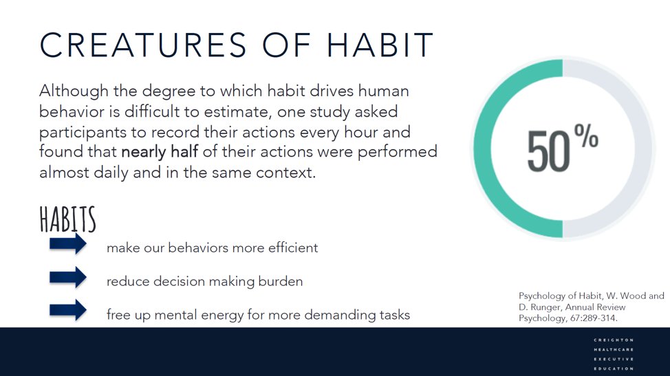 snkunz's tweet photo. Habits have their advantages, but we need to be intentional about ingraining the *right* ones to facilitate achieving our larger goals. Another great talk by @LaurieBaedke this morning! #SheLeadsHealthcare #NeedHerScience #WomenInMedicine https://t.co/WlSEaFU3y1