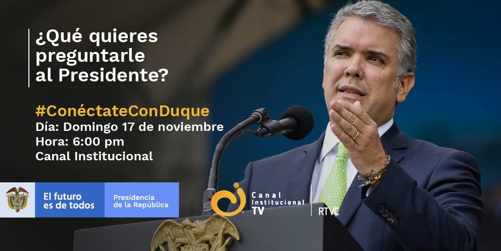 karenabudi's tweet image. Mañana el Presidente @IvanDuque estará dialogando con los colombianos en directo, a través del Canal @InstitucionalTV 🖥.  #ConéctateConDuque desde las 6 de la tarde para responder a tus preguntas y escuchar las propuestas que tengas. ¡Participa y sigamos #ConstruyendoPaís!