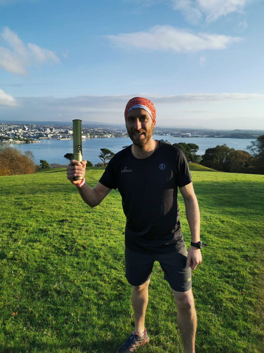 Pass the baton: #BigCommunityRelay passed to the safe hands of our #volunteer timekeeper @MEdgparkrun, now destined for @edenproject @parkrunUK next week on its tour of #Cornwall. @LeedsBS