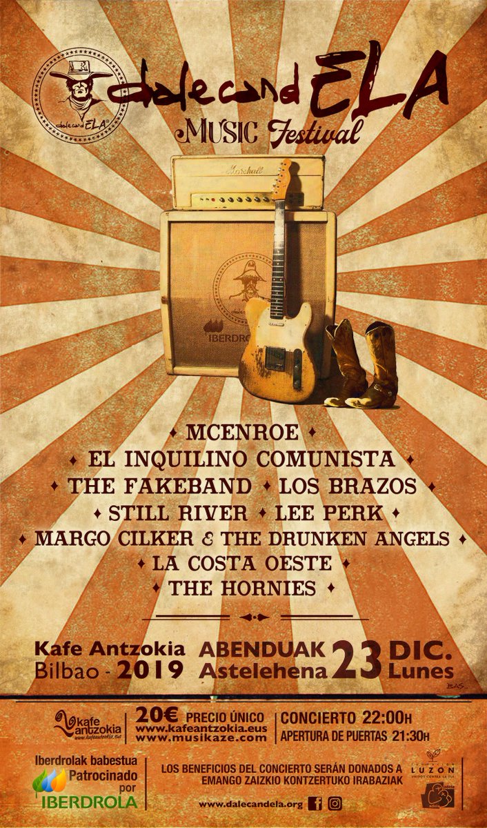 Ultrasonicos1's tweet photo. El 23 de diciembre tendremos un concierto con fines solidarios muy especial en el @kafeantzokia de #Bilbao. Bandas como @LosBrazos, @McEnroe_Banda, entre otros, recaudarán dinero para una asociación que lucha contra el ELA. https://t.co/JnEMPjou1n