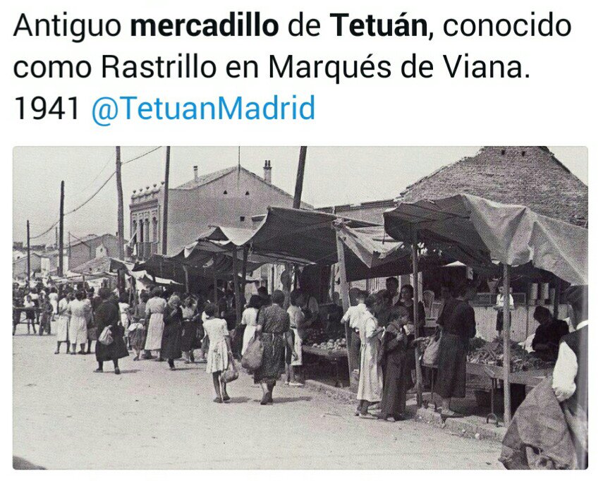 DiaDeMercadillo's tweet photo. @Ls_Madriles compartían hace algún tiempo esta imagen del mercadillo de #Tetuán, que nosotras hemos querido rescatar. ¿Dónde crees que se ubicaba el #mercadillo en 1941? https://t.co/04QE3NH1mv