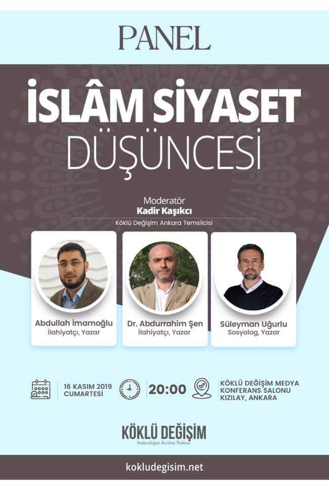 İslam Siyaset Düşüncesi panelini bu akşam 20:00 itibariyle bu adresten izleyebilirsiniz.👇
facebook.com/degisimtv.kd/