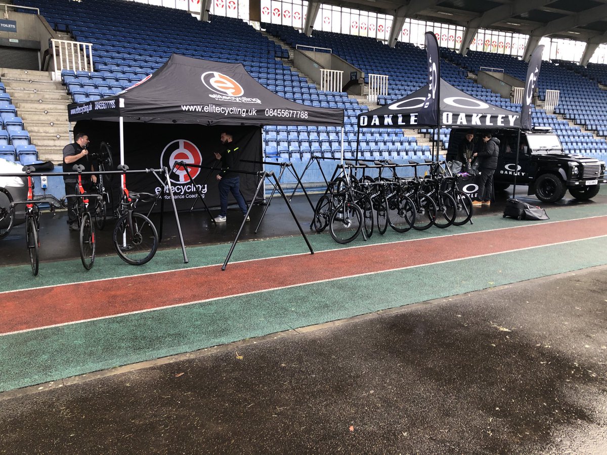 elitecyclinguk's tweet photo. Set up has started for our @Pinarello_UK @oakley demo day at Crystal Palace athletics stadium. Come and try for free from 10am-4pm #pinarello_uk #oakley #ecperformance https://t.co/M8m8CWVZPn