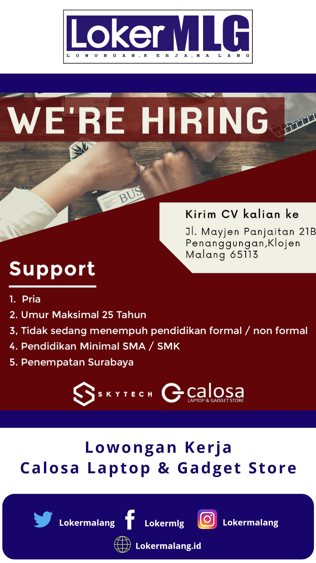 Ig Lokermalang On Twitter Lokermlg Calosa Membuka Peluang Untuk Kalian Nih Yuk Jangan Sia2 Kan Kesempatan Ini Kapan Lagi Belajar Dapat Menghasilkan Support Pemenpatan Surabaya Kirim Cv Kalian Ke