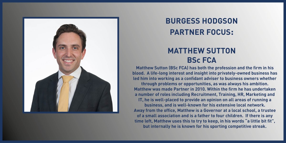 Burgess_Hodgson's tweet photo. Find out more about Matthew and our Partners here: https://t.co/lROOCOzzKx

#heretohelp #CharteredAccountant #Partnerfocus #teamwork #business https://t.co/fvlj287qC2