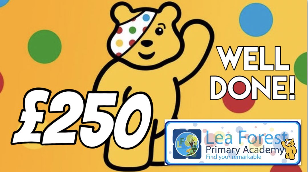 We managed to raise £250 yesterday at @lea_forest_aet for 'Children In Need' #BeingBigHearted #ChildrenInNeed2019  #ChildrenInNeed  @lea_forest_dep @BBCCiN @AETAcademies @lea_forest_pcab @BirminghamEdu @LiamByrneMP 🔴🟠🟡🟢🔵