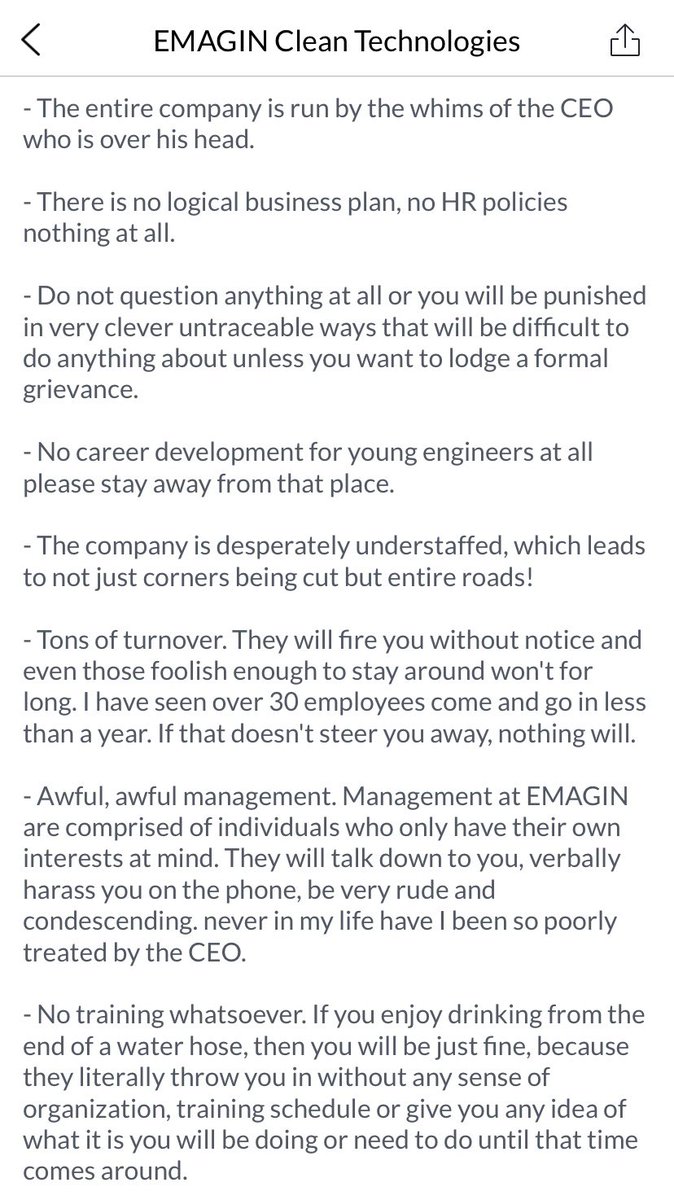 ChalkZiggy's tweet image. Bril’yup @SuckWatwer you seen the latest @EmaginTech Glassdoor resume it real sucks man.  Emagin have honest reviews removed daily cos they’re controlling Glassdoor reviews to make them look like a cool startup #fakepositivereviews #lies #toxic #AI4water