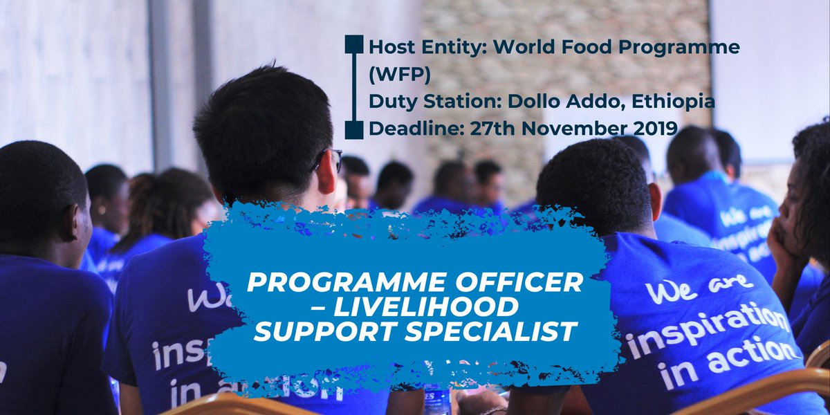 #UNVEthiopia is looking for an  International Specialist to join the World Food Programme #WFP as a Programme Officer - Livelihood Support Specialist based at Dollo Addo #Ethiopia

See link for the description of assignment 👇
unv.org/calls/ETHR0011…

#UNV #Opportunity