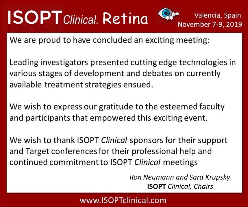 Thanks!
#ophthalmology #ophthalmologycongress #retinaldegeneration #macula #isopt #retinopathy #retina #drugdelivery #drugdevelopment #genetherapy #amd #myopia #fovea #retinal #oct #clinical #ai #innovation