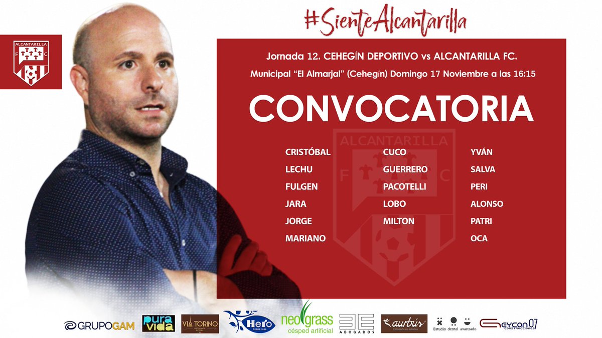 AlcantarillaFC's tweet photo. 📋👥 #CONVOCATORIA | #Jornada12 🆚 #CehegínDeportivo. #SienteAlcantarilla❤⚪ https://t.co/10WFPxwWSe