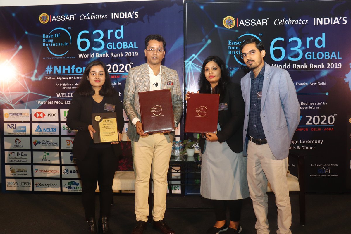 ASSAR_Networks's tweet photo. MoU Signing Ceremony between NHforEV2020 and @IndiathinkOrg at Vivanta by Taj, Dwarka, New Delhi on 15 Nov'19 by @EODB_IN of @ASSAR_Networks
#NHEV2020 #IndiaThinkCouncil #EODB #ASSAR https://t.co/zlHKwdK0X3