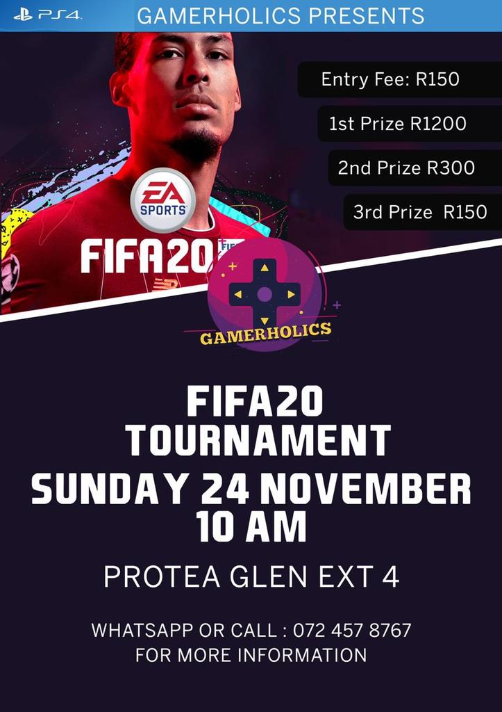 Come jam FIFA 20 with fellow Gamerholics. Save the date Sunday 24 Protea Glen #mofaya