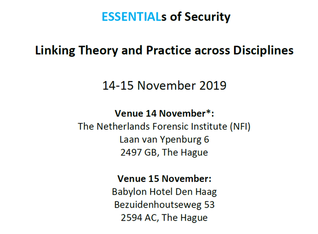 h2020mirror's tweet photo. MIRROR project presented at the ESSENTIALs of Security conference at The Hague, NL (14th & 15th November) by partners University of Groningen and University of Malta. #EssentialProject #EssentialConf #RUG #UM. Thanks to @H2020_ESSENTIAL for organizing such great event! https://t.co/Qdru7Tv1PI