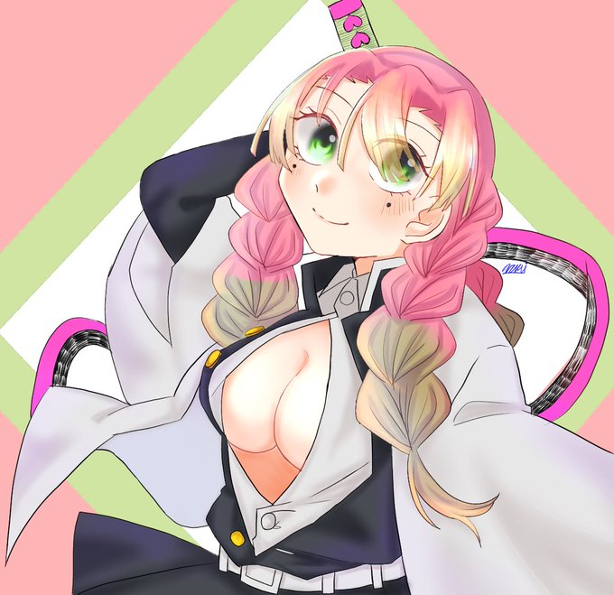 雨木さんがTwitterに投稿した甘露寺蜜璃(鬼滅の刃)のイラスト。