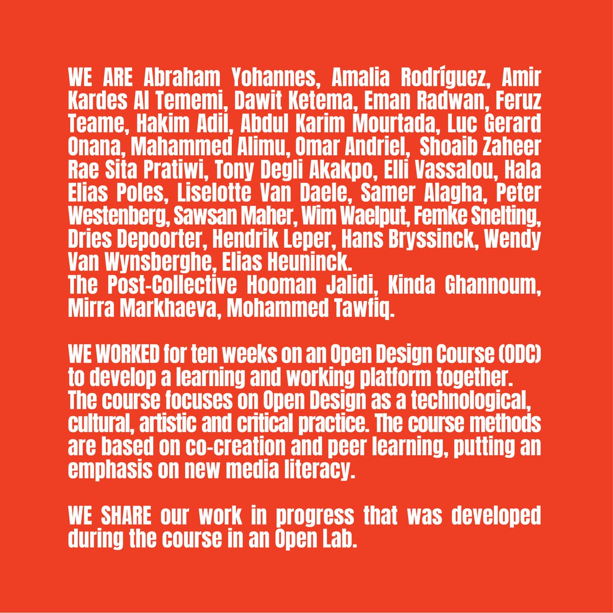 opendcours's tweet photo. Open Design Course Lab version 0.3
The program of the Lab can be found on the website https://t.co/FsL4Fho9bS.
#opendesigncours #odc #2019 https://t.co/i7rwT9sI4y