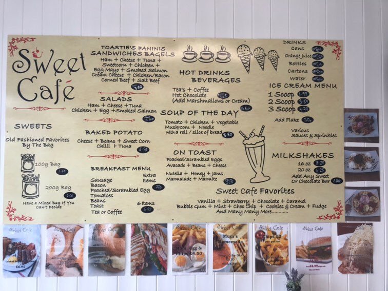 no1sweetcafe's tweet photo. Pop down to the sweet café and try something from our menu #thesweetcafe #hampton #kingston #teddington #menu #hotfood #coldfood #milkshakes #icecream #waffles #burger https://t.co/UuZmpbMOJh