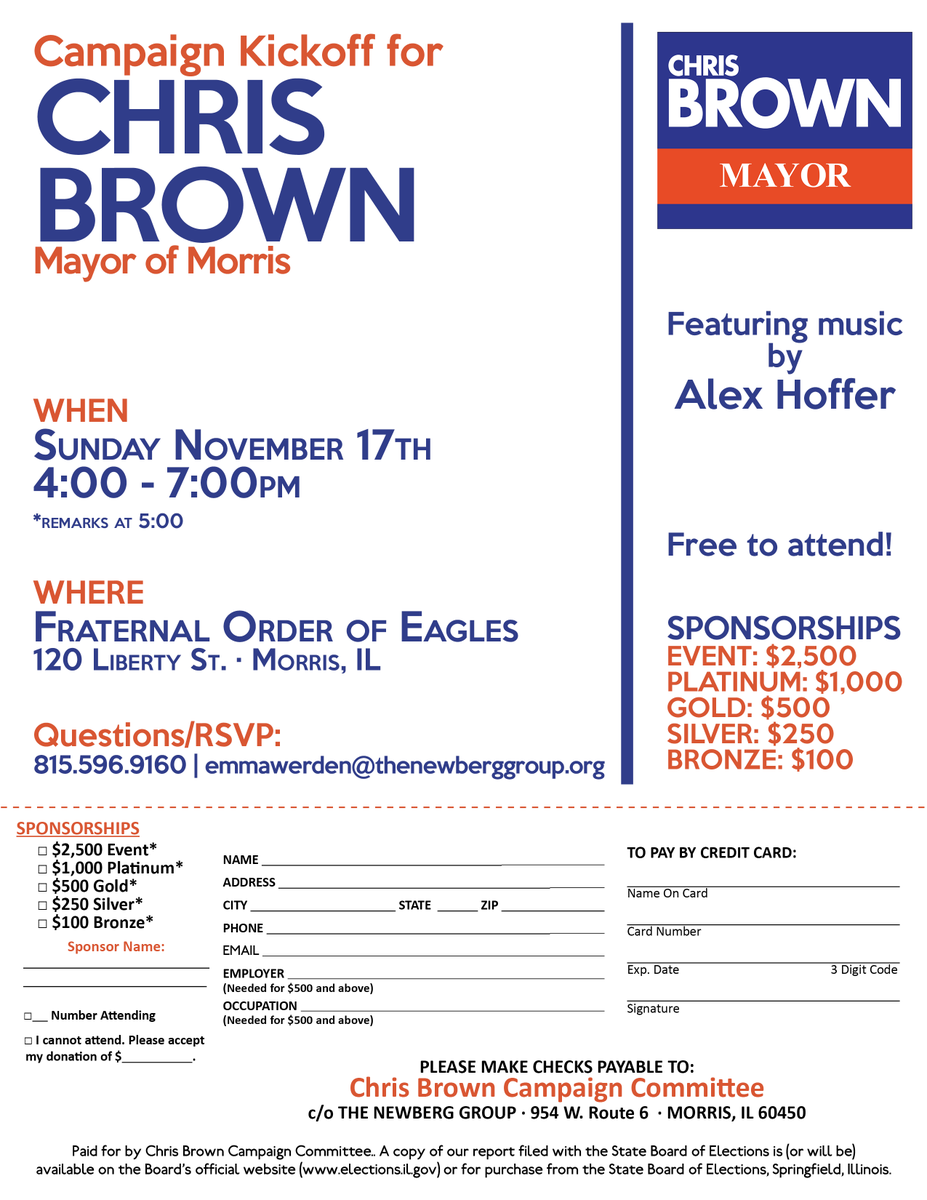 BrownforMorris's tweet photo. I'm excited to announce I'm running for Mayor of Morris in 2021. Join us tomorrow night for my Kickoff Campaign. #yestherewillbefood #morrisil #brownformorris #vote2021 #ourfutureisbright https://t.co/oGn18ZiGtV
