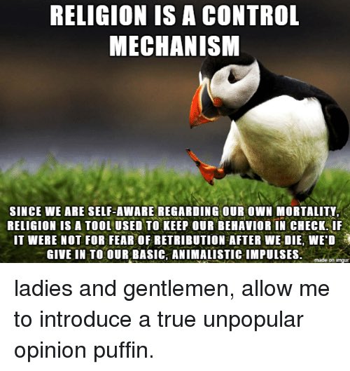 Unpopular opinion time! Do you agree? 🤔💭 #God #Religion #Atheism #Spirituality #Control #UnpopularOpinion <a href="/CrusadeAtheist/">🔥🙏🔥Atheist Crusade🔥🙏🏼🔥</a> @I_M_Antagonist <a href="/AtheistRepublic/">Atheist Republic</a> @espeorquenada <a href="/TheUnPopularT/">The Unpopular</a> <a href="/UKAtheism/">Atheism in the UK</a> <a href="/DariaDamned/">Daria The Damned</a> <a href="/Is_God_A_Myth/">God Is An Atheist</a> <a href="/TheAmericanAth1/">🎃The American Atheist🎃</a>