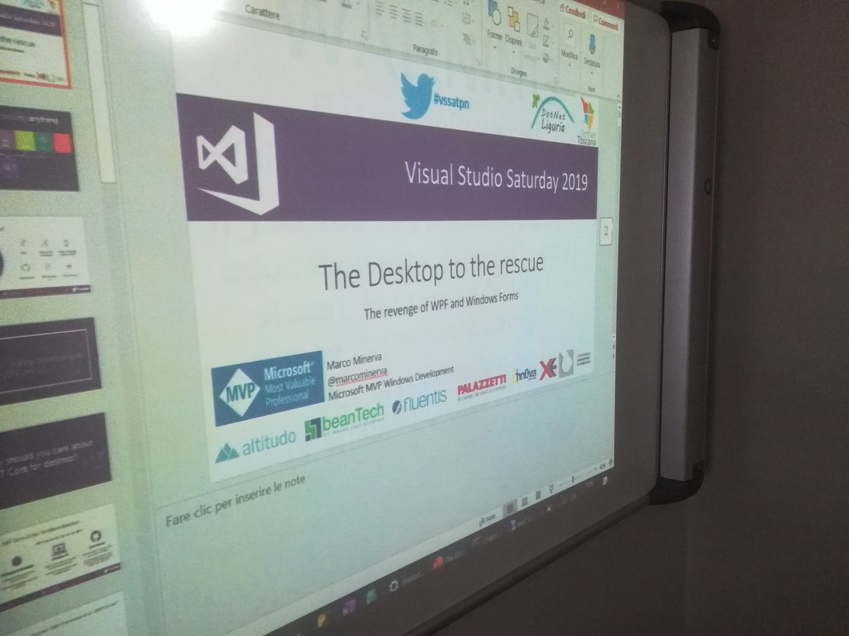 marcominerva's tweet image. Alle 14:20, con la pancia piena di pizza kebab, si ricomincia parlando di #wpf e #windowsforms con #netcore a #vssatpn