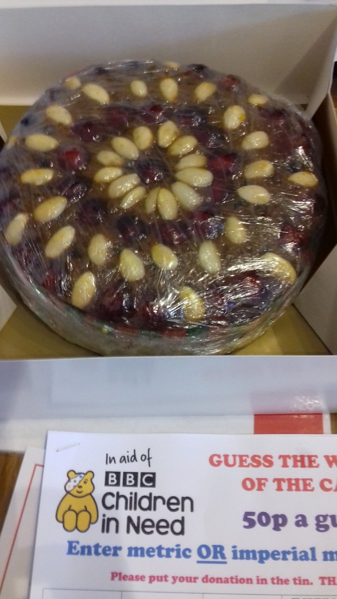 blueletterbox66's tweet photo. Well done Rhonda who won the cake with a guess of 4lb. It is 4lb 1.1 oz, ie 1847g. You all donated £237.83 which was great. Thank you also to our contributors of cakes scones and bakes #bbcchildreninneed2019 https://t.co/Pebd8J8nPy