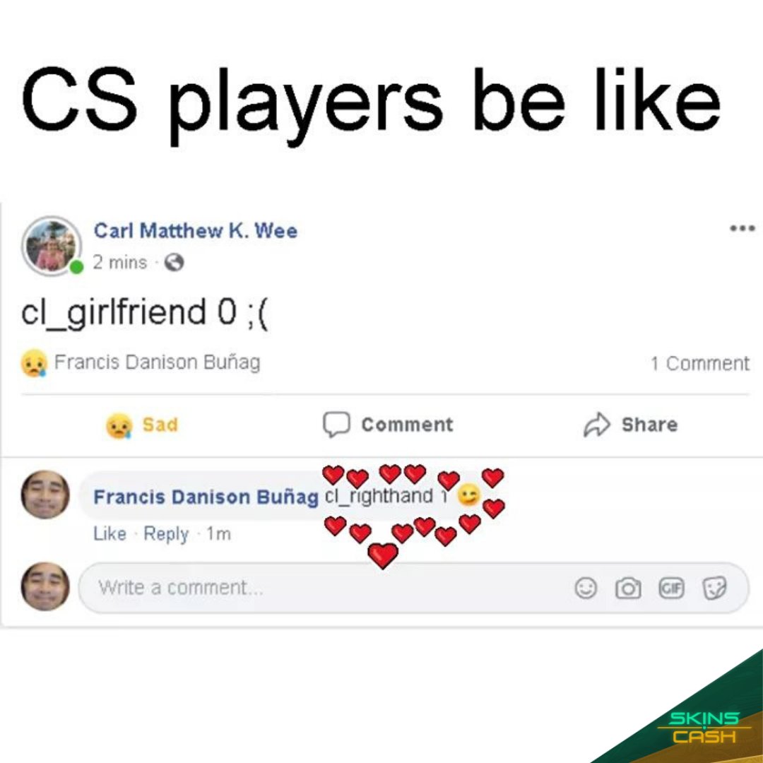 Skins_Cash's tweet photo. Tag teammates without girlfriends 😂
#csgo #csgoskins #csgomemes #gaming #csgogiveaway #ксго #csgoturkiye #csgoskin #csgofun #csgofunny #csgolounge #csgoknife #csgoclips #gamingmemes #csgomaps #csgocommunity #csgoskinsgiveaway https://t.co/RtGGWpses6