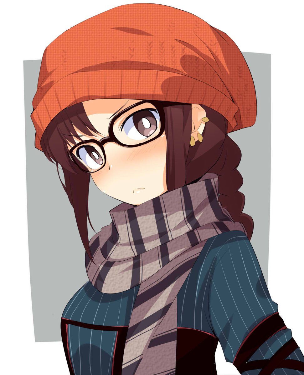 yu mei-ren (fate) 1girl solo scarf glasses brown hair hat braid  illustration images