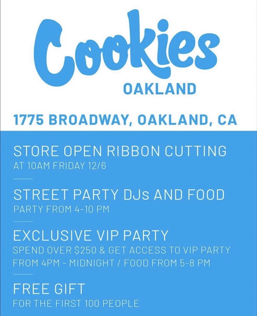 berner415's tweet photo. Opening up cookies Oakland on 12/6 ! Excited as hell to finally get our Bay Area stores open https://t.co/UhysVx4V1J