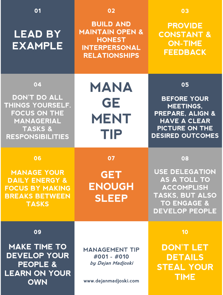 DejanMadjoski's tweet photo. What is your favorite management tip?
➡️ https://t.co/mZCwOcwuTr
➡️ https://t.co/ofqYjVf857
#ManagementTips #Leadership #Infographic #Integrity #Feedback #Focus #TimeManagement #Energy #Culture #Coaching #Engagement #STARCulture #STAREngagement #TARGETCoaching https://t.co/bifbyxckBU