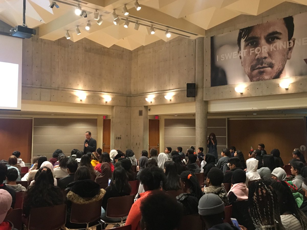 Amazing energy as we start #ymcapeaceweek this year with Dr ⁦<a href="/RobertFleisig/">Robert Fleisig</a>⁩ talking about #designthinking to more than 180 youth from our Youth Leadership Programs ⁦<a href="/YMCAGTA/">YMCA of Greater Toronto</a>⁩ before they get to a hands on workshop at today’s #peacebypiece event