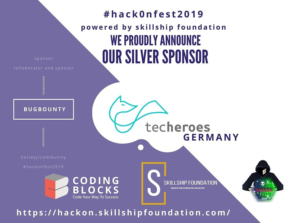 hackonfest's tweet photo. We proudly announce our silver sponsor
#techeroes from Germany stay tuned for more info
#hack0nfest2019 #hackonfest #hackOnfest2019 #codingblocks @techeroes2 @SkillshipF @sachinpandey614 https://t.co/y2lf2gipLB
